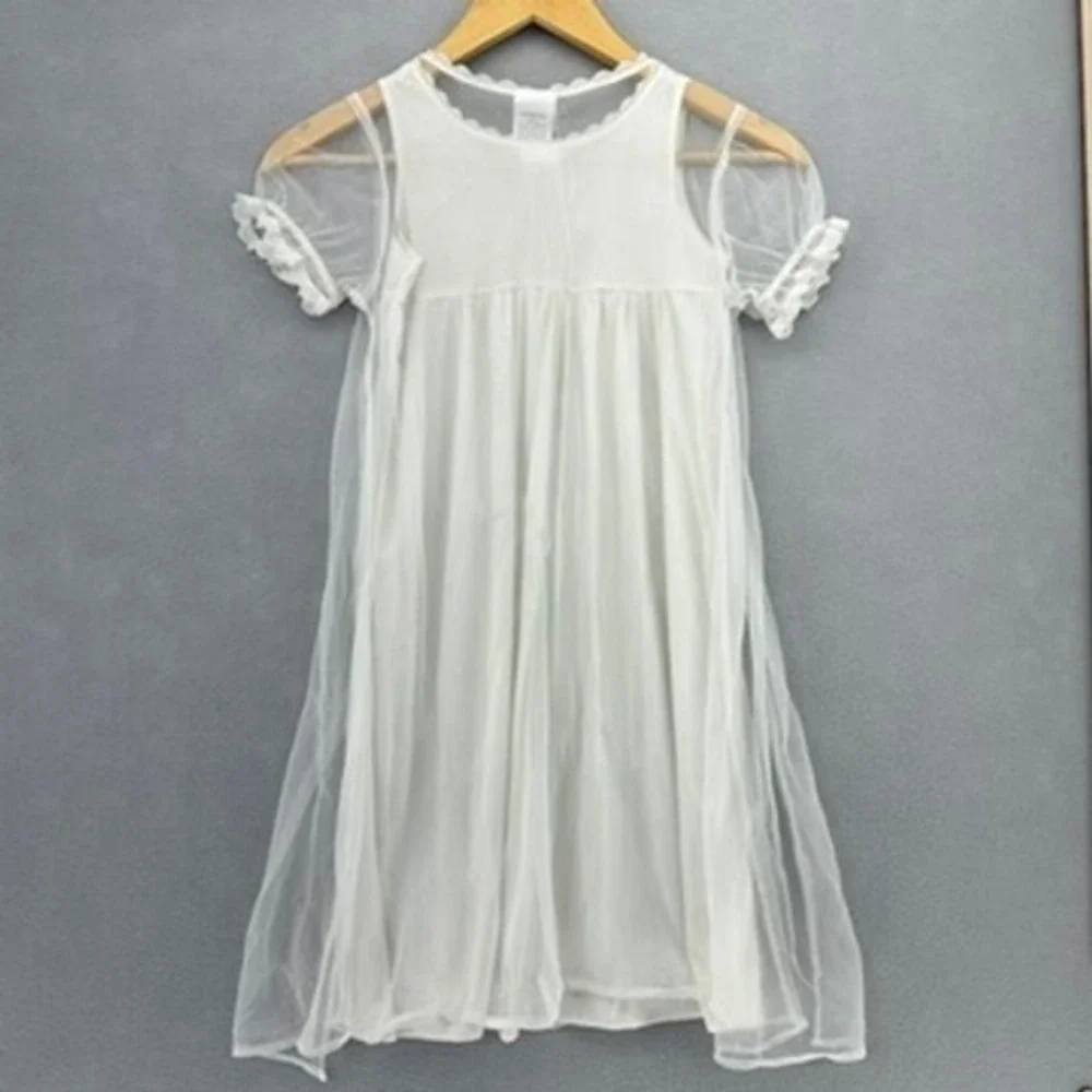 VTG Disney Ariel The Little Mermaid White Lace Mesh Nightgown Kids XS 1990s RARE